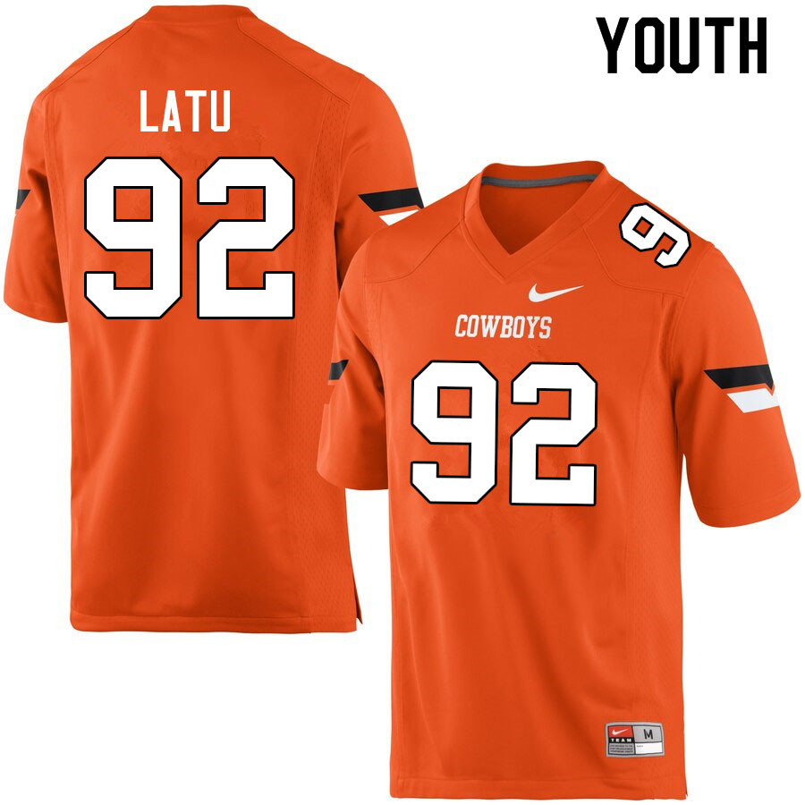 Youth #92 Nathan Latu Oklahoma State Cowboys College Football Jerseys Sale-Orange
